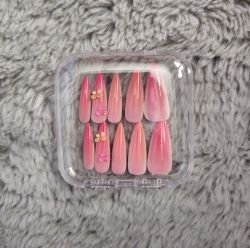 Red and pink floral nails