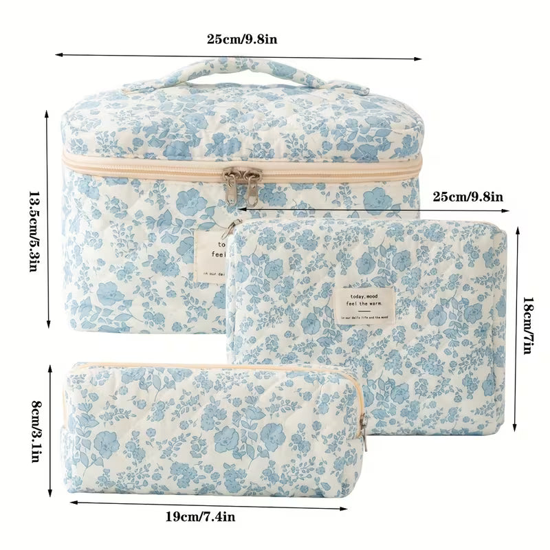 Blue quilted floral design bag
