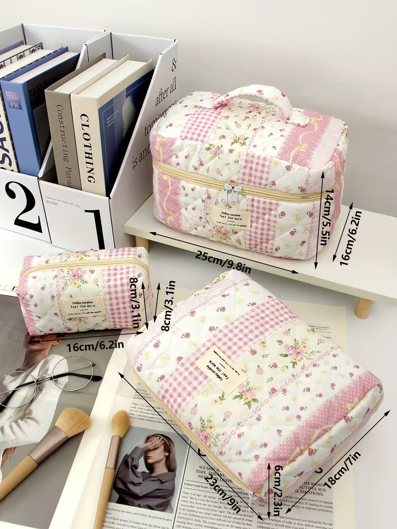 Pink quilted floral design bag