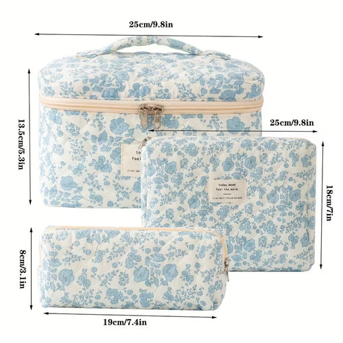Blue quilted floral design bag